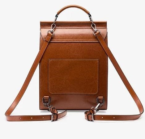 Brown Leather Backpacks For women-Chic Zipper Closure Backpack 557-1
