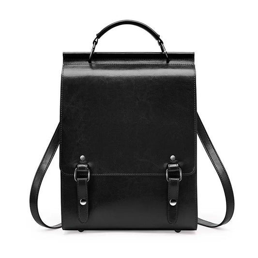 Black Leather Backpacks For women-Chic Zipper Closure Backpack 557-1