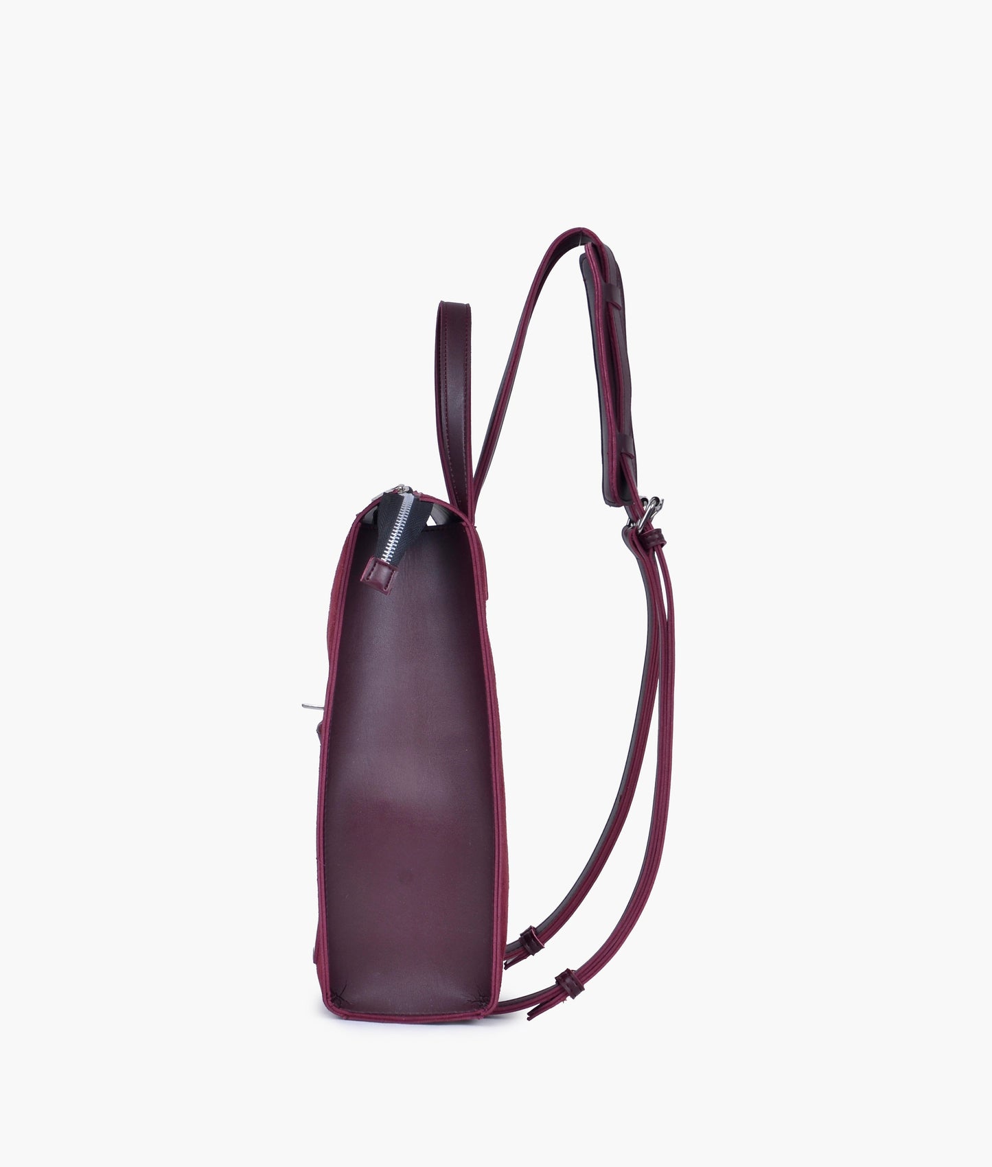 Maroon valvet & Leather Backpacks For women-Chic Zipper Closure Backpack 557-2