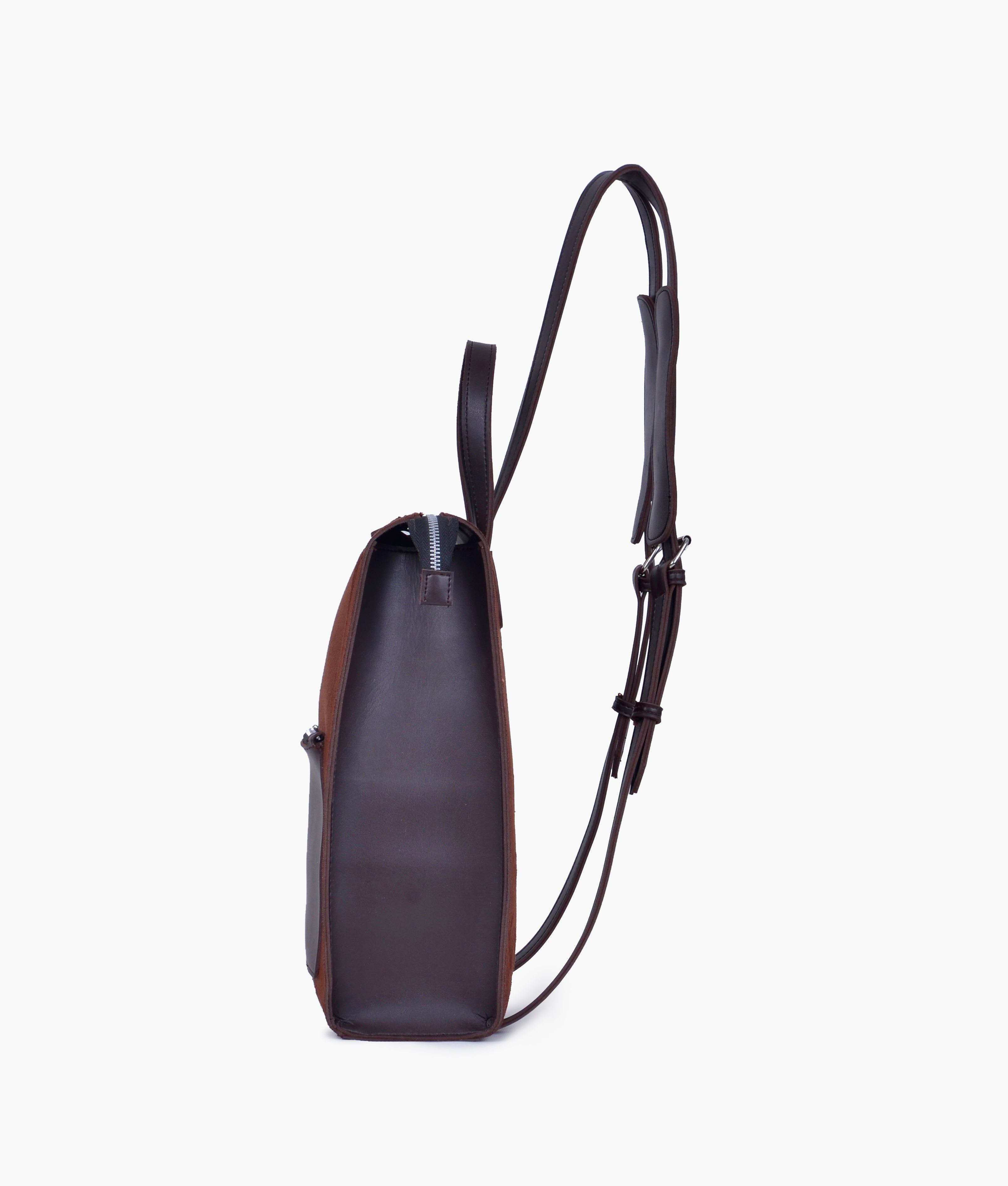 Brown valvet &  Leather Backpacks For women-Chic Zipper Closure Backpack 557-2