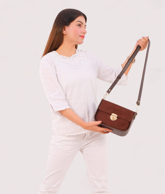Brown Velvet Handbag For Women 606