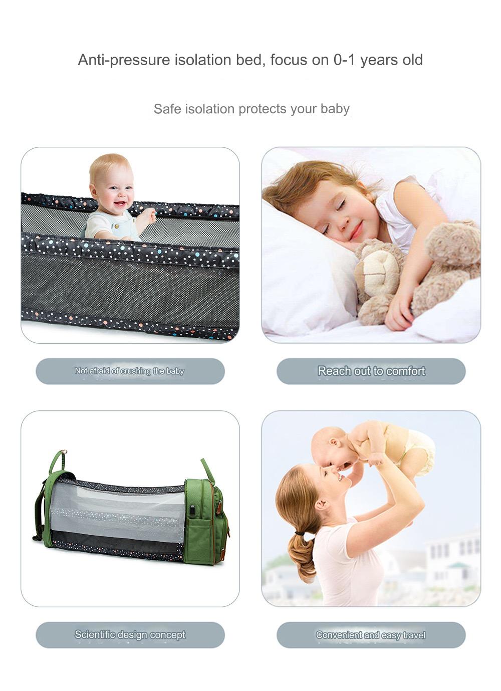 Grey Baby Nappy Diaper Backpack, Foldable Stroller Bag  USB Changing Bags Mosquito Net 4122