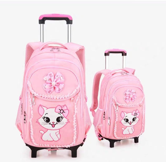 Pink School Bag with Trolley Sleeve for Kids - Model 4136
